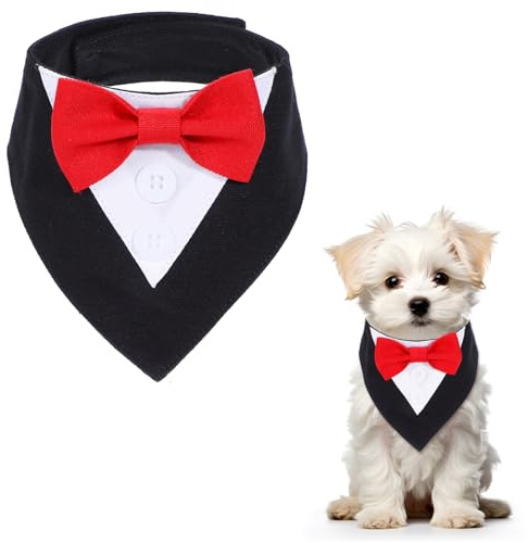 GEEHUA Fliege für Hunde - Hochzeitsbandana mit Fliege für kleine Hunde, verstellbar für Haustierhunde