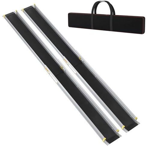 Aufun 2pcs Rollstuhlrampe Aluminium Teleskop, Teleskoprampe 121-183-213cm | Verlängbare mit tasche 272KG, Rutschfeste, Ladenkapazität Ideal für Handrollstühle, Elektrowehllstühle und Rollatoren