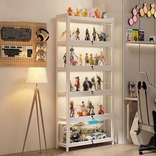 EFGETD Vitrine für Sammlungen, Acryl Transparente Vitrine für Figuren und Kuriositätensammlungen Standvitrine für Wohnzimmer, Schlafzimmer, mit Schloss(Weiß,3 Floor 50cm)