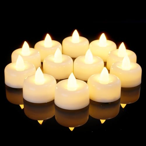 AMAGIC Lot de 12 bougies chauffe-plat LED sans flamme à piles - Faux bougies chauffe-plat électriques pour votif, Halloween, Noël, décoration d'intérieur