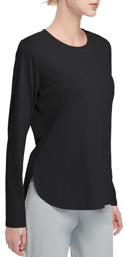 HIBETY Women's Long Sleeve Shirts UPF 50+ Sun Shirts Workout Athletic Tops Lightweight Quick Dry Rashguard Outdoor Hiking Yoga Gym Active Tees Black M