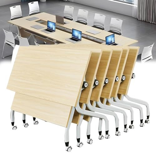EAHKMETQ Moderner Konferenztisch mit leisen Lenkrollen. Klappbare Besprechungstische für Konferenzräume und Podcast-Meetings.