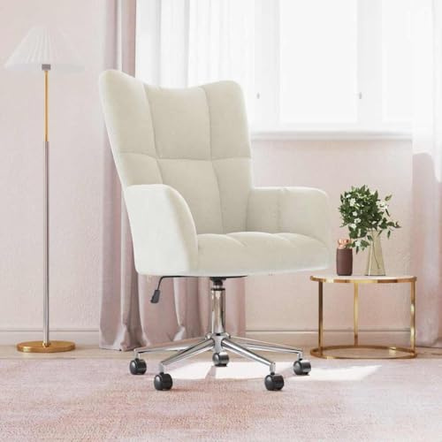 Myheimly Relaxsessel mit Rollen Höhenverstellbar Drehbar Fernsehsessel Polstersessel Polsterstuhl Relaxstuhl Sessel Ohrensessel Wohnzimmer Samt Relaxsessel Creme
