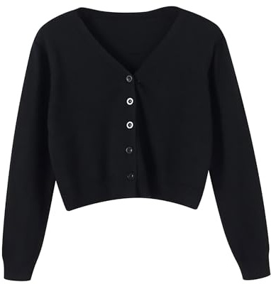 LZPCarra Cardigan pour femme élégant et court - Cardigan court - Cardigan fin - Avec boutons - Avec col en V - Tricot fin - Manches longues - Veste de transition