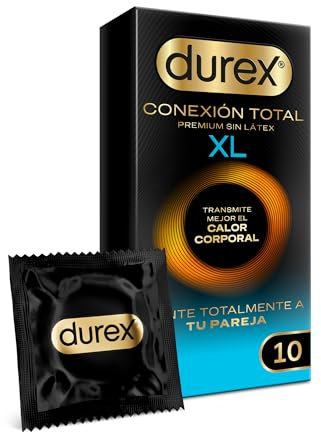 Durex Conexión Total XL Preservativo Ultra Fino Plus sin Látex con Tecnología Body Feel que Transmite Mejor el Calor Corporal, 10 Condones XL