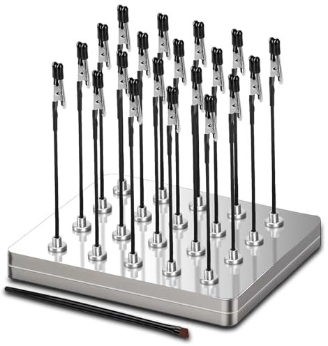 Troisième Main - 20 Aides à souder avec Pinces Crocodiles et Base magnétique - Contient 1 Brosse - Design antidérapant et Flexible - Idéal pour Aider à la Soudure et Accessoires de modélisme(Argent)