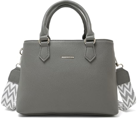 Mabecol Damen Umhängetasche PU Leder, Shopper Tasche mit Reißverschluss, Schultertasche mit breitem Gurt, Elegante Damen Handtasche, Handtasche mittelgroß für Arbeit, Alltag & Reisen (Grau)