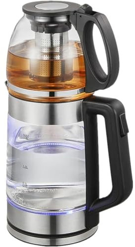 Turkish Glass Teapot Electric Kettle - 2 Tier Self-Filtering Samovar Style Glass Stove Water Heater, Ideal for Brewing Tea and Heating Water