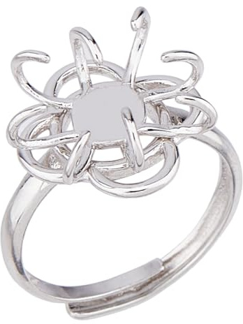 Hobbspring 1 Stück 925 verstellbare Ringfassungen Aus Sterlingsilber Platin Krallenringrohlinge 17mm Krallenringkomponenten Für Unregelmäßige Cabochons Für Ohrringe Schmuckherstellung DIY Handwerk