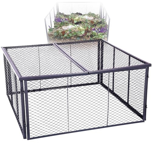 Novatool Compostiera da giardino in metallo 100 x 100 x 100 cm + coperchio o fondo, con spina espandibile, compostiera metallica verniciata a polvere con filo di volume da 1000 litri