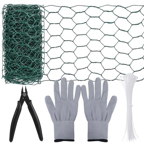 Floral Chicken Wire for Craft, 4 x 118'' Hexagonal Galvanized PVC Coated Garden Netting Fence for Craft Poultry Garden with 1 Gloves 1 Wire Cutter 50 Pcs Cable Zip Ties Floral Chicken Mesh
