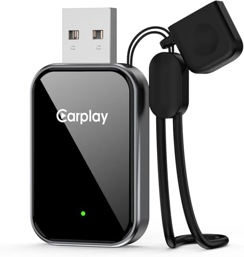 Kabelloser CarPlay Adapter für iPhone, für Autos mit Integriertem CarPlay | Konverter zum Umwandeln von kabelgebundenem Werks-CarPlay in kabellos mit Bluetooth, USB-A & USB-C Doppelstecker