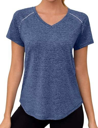 Gyabnw Funktionsshirt Damen Kurzarm V-Ausschnitt Atmungsaktiv Funktionsshirt Leichtes Sport Oberteile Damen Top Für Fitness