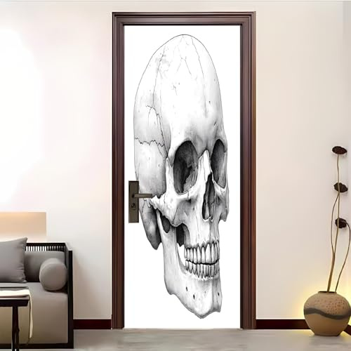 3D Kreative Türaufkleber 77x200 cm Totenkopf-Clipart-Stil Türfolie Selbstklebend - Wasserdicht Abnehmbare Vinyl Fototapete Türposter, Weiß DIY Türtapete Selbstklebend für Innentüren