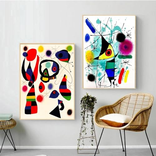 GKUVBF Joan Miro Poster, moderner Surrealismus, Leinwandgemälde, abstrakte Ausstellung, Kunstdrucke, Wandkunst, Bild, Wohnzimmer, Heimdekoration, 60 x 90 cm, 2 Stück, rahmenlos