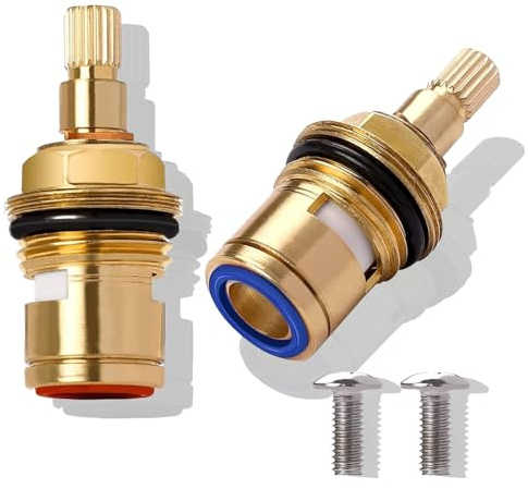 2PCS Mixer Tap Cartridge Replacement, 1/4 Turn 20 Spline Bathroom Mixer tap Cartridge, Brass Ceramic Mixer Tap Valves Replacement for Bathroom Shower Kitchen Basin Taps