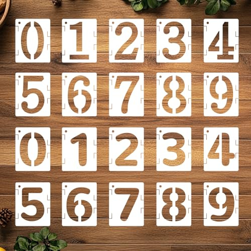 ORIGACH 20 Pcs 5.9 x 4.7 Fuß Zahlen Schablonen Zum Malen Auf Holzwänden Wiederverwendbare Zahlen Malschablonen Für Stoff Leinwand Fenster Möbel Heimdekoration