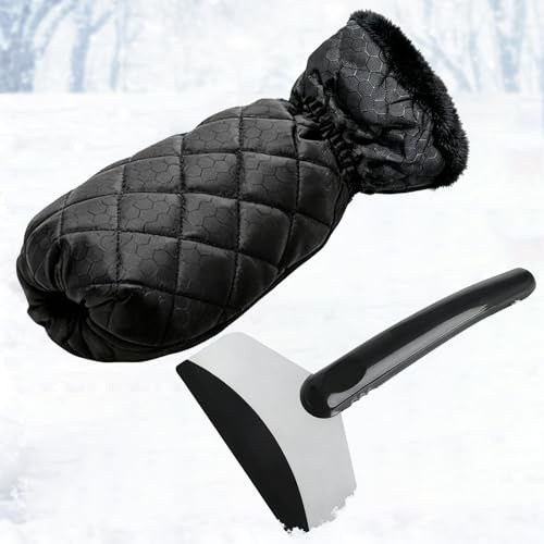 Souruud Eiskratzer Auto mit Frostschutz-Handschuh, Unverzichtbares Winter Autozubehör Scheibenkratzer Auto, Robuster und Kratzfreier Schneekratzer für Auto - Schnelle und Einfache Eisentfernung