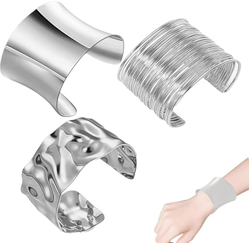 3 PCS Chunky Silver Bracelet, Aesthetic Adjustable Silver Cuff Bracelet for Women, Durable Cuff Bracelets for Women, Womens Jewelry Suitable Daily Gatherings and Parties