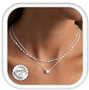ORAZIO 2 Stück Silber 925 Damen Halskette Silberkette Verstellbarer Wasserfester Zirkon Halskette Damen Schmuck Für Frauen Mädchen