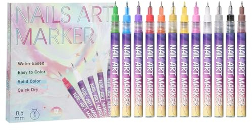 Nagellack Pennor | 12 Stycken Fin Målarkonst Nagellinerpennor,Gel Nagellack Konst Pennor | för Barn Vuxna Kvinnor Nybörjare Målarduk