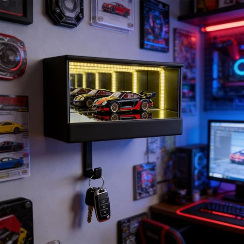 Wxeadu Porte-clés Infinity Garage - Support mural amusant - Illusion de clé de voiture - Avec lumière LED - Lumineux - Organiseur