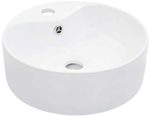 SPORTSENS Lavandino in Ceramica, Rotondo con troppopieno e Foro per Rubinetto, 36x13 cm, per Bagno, Toilette o lavanderia143911