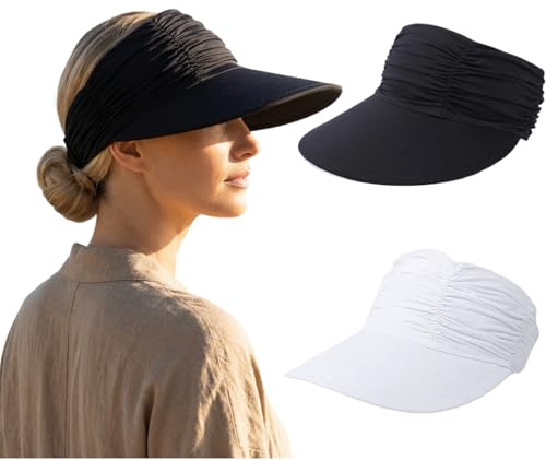 ZMIYIAC Weiß Schwarz Visor Cap Damen Schirmmütze Breiter Krempe Kappe Damen Sonnencap Sonnenschild Sonnenvisier Sonnenschutz Elastizität Faltbarer für Outdoor Radfahren Angeln Tennis Laufen