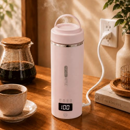 Tragbarer Reisewasserkocher 450 ml 4 Temperatureinstellungen Mini-Wasserkocher zum Anschließen Edelstahl 304 Reise Wasserkocher mit automatischer Abschaltfunktion (Rosa)