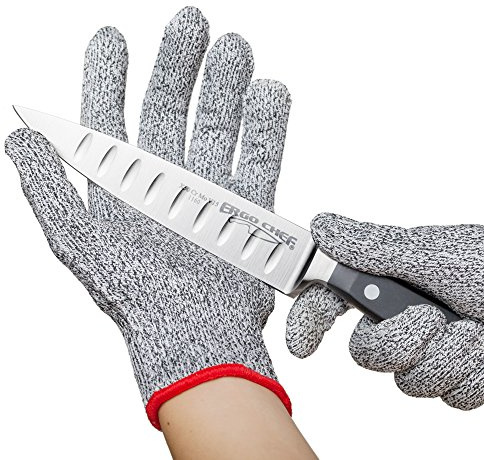 CHEF GEAR Cut Resistant Gloves - High Performance Level 5 Protection, Food Grade by Ergo Chef (Large) 1 Pair, Gray