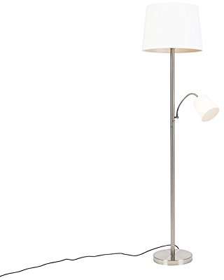 Qazqa classic-antique Stehleuchte mit Schirm, Stehlampe - Retro - Silber Farbe, max. 60W, Geeignet für LED, 2-flammig, 158cm, Ideal als Flur, Küche lampe, Schlafzimmerlampe und Wohnzimmerlampe