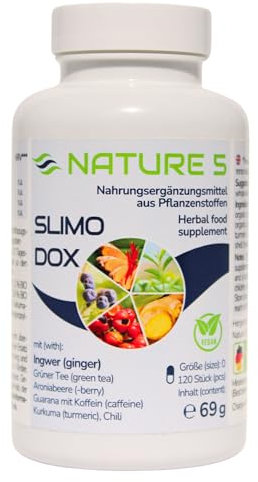 SLIMODOX® von Nature 5® - 120 Kapseln - BIO Ingwer, BIO Grüner Tee, Aroniabeere, BIO Guarana mit 3,5 % Koffein, BIO Kurkuma, BIO Chili - vegan, in Deutschland hergestellt & geprüft
