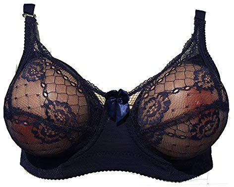 BaronHong Bralette Bra per Tette finte Silicone Seno Crossdresser Mastectomy Vedi Attraverso Pizzo Floreale (Blu, 40/90)