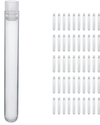 ULAB Reagenzgläser aus Kunststoff mit Flanschstopfen, 50 Stück Ø 16 x 125 mm Partyröhrchen, Naturfarben, 50 Stück PE-Flanschstopfen, Ø 16 mm, Naturfarben, UTT1015