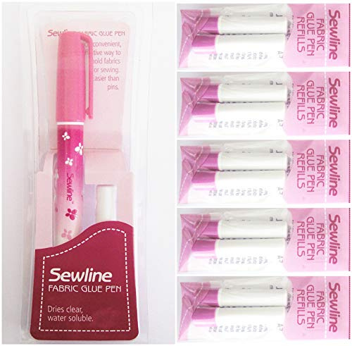 Sewline Textilklebestift plus 5 x Doppel-Nachfüllpackung, EPP, keine Nadeln, trocknet klar, Nähen und Papierstücken