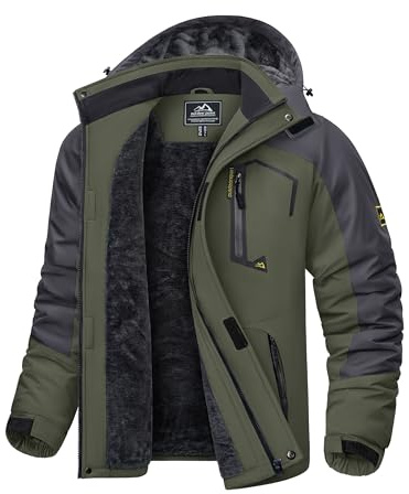 KEFITEVD Herren Skijacke Atmungsaktiv Warm Gefüttert Winterjacke mit Abnehmbarer Kapuze Snowboardjacke Wasserdicht Outdoorjacke