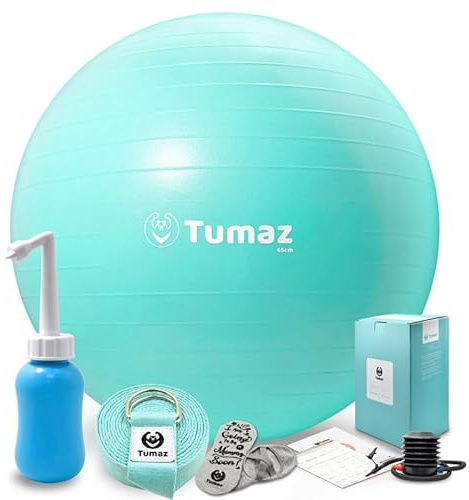 Tumaz Birthing Ball for Pregnancy & Labor - Including Birthing Ball/Peri Bottle/Yoga Strap/Non-Slip Socks for Exercises Set with Quick Foot Pump & Instruction Poster