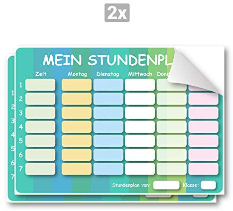 Selbstklebender Stundenplan Aufkleber, beschreibbar, geeignet für Schule oder Universität, Wochenplan, Terminkalender, für Schüler und Studenten, Aufkleben an Schränken, Whiteboards, Mappen (2 Stück)