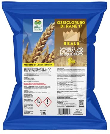 Albagarden - Ossicloruro Di Rame 17% + Manganese - Effetto Fungicida per Piante - Verderame contro Malattie fungine come Peronospora e Oidio - Concime in Polvere Bagnabile x 1 kg
