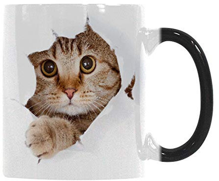 Wekity Magische Kaffeetasse Farbwechsel lustige Tasse, Katze Kaffee Tee Keramik Einzigartige wärmeempfindliche Tasse, Netter Weihnachten Geschenkbecher für Frauen Männer Kinder (Katze)