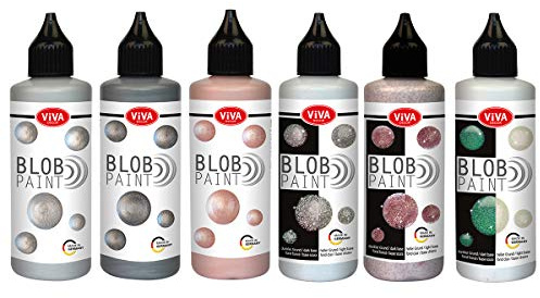 Viva Decor Blob Paint Farbset Silver Moon (6 x 90 ml) gebrauchsfertige Farben für Blob Painting/Dot Painting Art - Dotting Tool für Leinwand, Mandala uvm. - Made in Germany