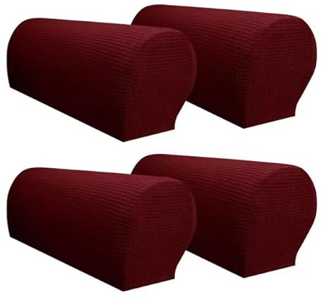 Yogsey Chair Arm Covers Protectors 4-Pack, Christmas Cat Scratch & Wine Spill Proof Sofa Armrest Protectors for Cats, Stretch Washable Covers for Armchair, Recliner (Wine Red)