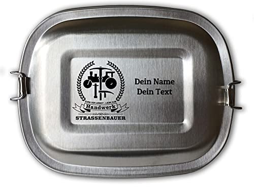 elbedruck Edelstahl Brotdose Lunchbox Erwachsene mit Gravur Zunftsymbol Strassenbauer und Wunschgravur Dein Name personalisiert in 3 Größen auch als Set (Lunchbox Strassenbauer groß)