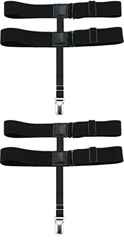 alisikee 2 x super verstellbare Beinstrumpfbänder mit rutschfesten Clips, elastische Oberschenkelstrumpfbänder für Damen, schwarz 2, Einheitsgröße