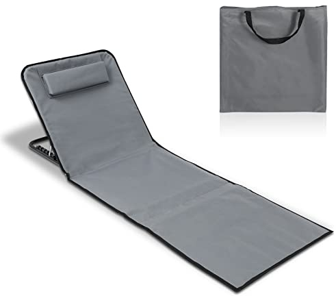 Jiubiaz Faltbare Strandmatte Strandstuhl mit Rückenlehne - Strandliege mit Lehne Liegematte - 5-stufige Höhe Verstellbare Rückenlehne - Gray