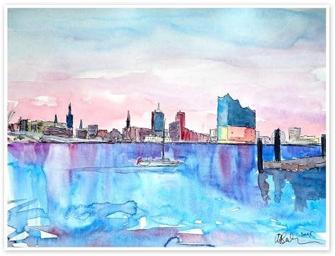 Posterlounge Hamburg Hafen City Skyline mit Elbphilharmonie Poster von M. Bleichner 130 x 100 cm Wandbilder Wanddeko