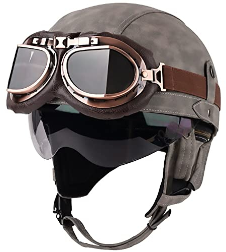 Motorrad Halbhelme Retro Halbschalenhelm JetHelm mit Visier Schnellverschluss Schnalle für Cruiser Chopper Biker Moped Halbschalenhelm mit ECE