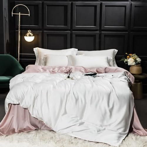 VIRUL Ensemble de literie en Soie Bleu foncé Ensemble de Housse de Couette en Soie Drap Plat Linge de lit Taie d'oreiller