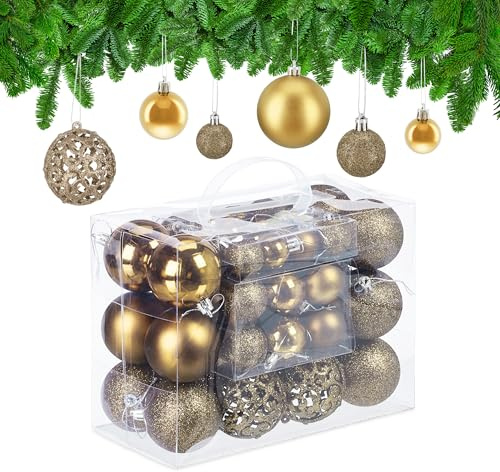 Relaxdays Weihnachtskugeln 50er Set, glitzernde, Matte & glänzende Christbaumkugeln, Kunststoff, ∅ 3, 4 & 6 cm, Farbwahl | matte & glänzende Christbaumkugeln, Kunststoff, ∅ 3, 4 & 6 cm