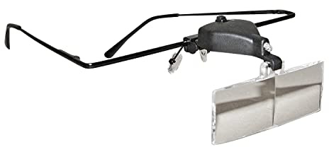 SELVA Brillenlupe mit 3 Vergrößerungen 1,5X, 2,5X und 3,5X, mit abnehmbarem LED-Spot, inkl. Kassette, Tuch und Schraubendreher